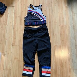 P.E Nation Black and White Athletic Set with Multicolor Stripes